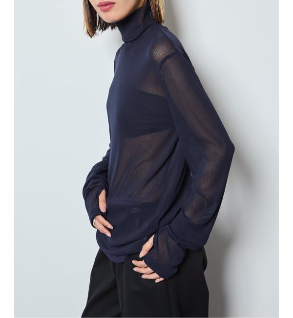 「《追加6》SHEER HIGH NECK TOP：カットソー」|Tシャツ・カットソー|ネイビー