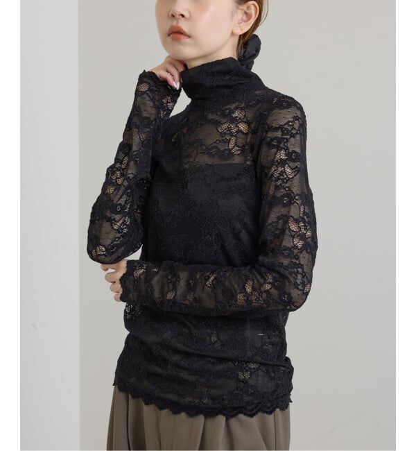 U by SPICK&SPAN「《予約》ストレッチ起毛レースタートルプルオーバー」|Tシャツ・カットソー|ブラック