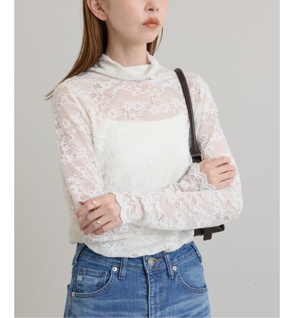 U by SPICK&SPAN「《予約》ストレッチ起毛レースタートルプルオーバー」|Tシャツ・カットソー|