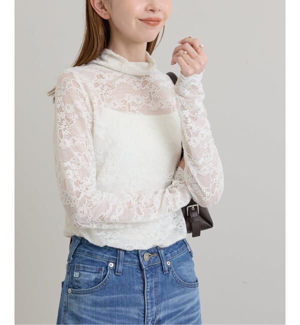 U by SPICK&SPAN「《予約》ストレッチ起毛レースタートルプルオーバー」|Tシャツ・カットソー|