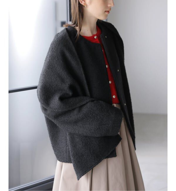  「《予約》ストール付きショートコート」|ノーカラーコート|