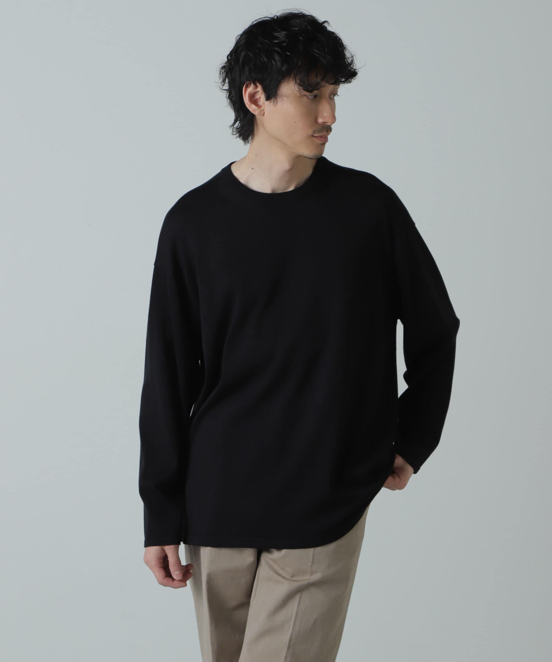 NANO universe「AB.シルクプレーティングリラックスニットTシャツ」|ニット・セーター|ブラック