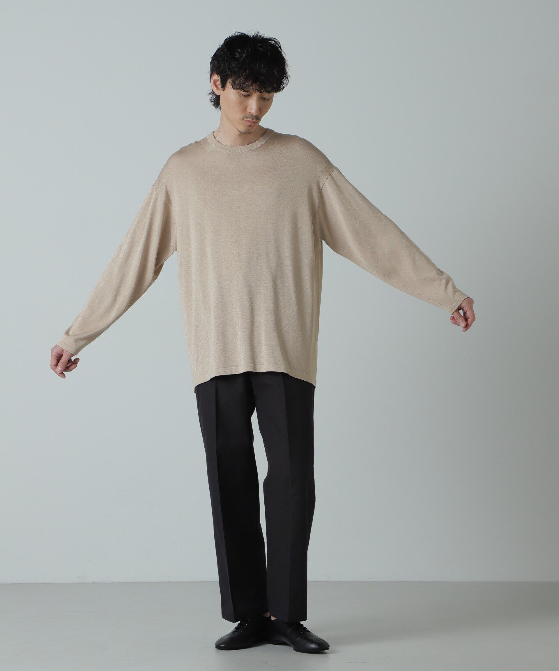 NANO universe「AB.シルクプレーティングリラックスニットTシャツ」|ニット・セーター|