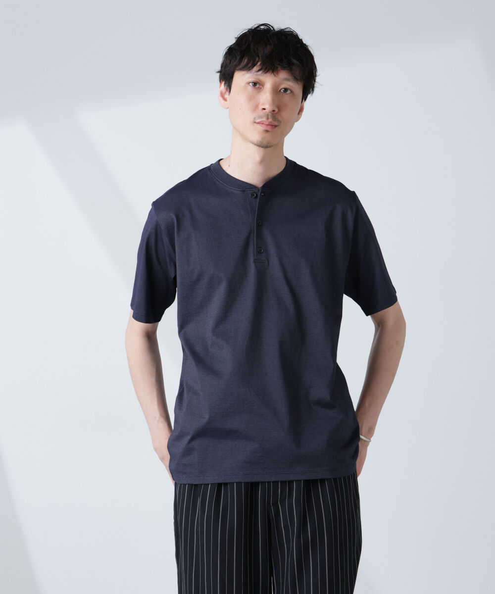 NANO universe「ソラーロライトストレッチヘンリーネックTシャツ（セットアップ可）」|Tシャツ・カットソー|ネイビー