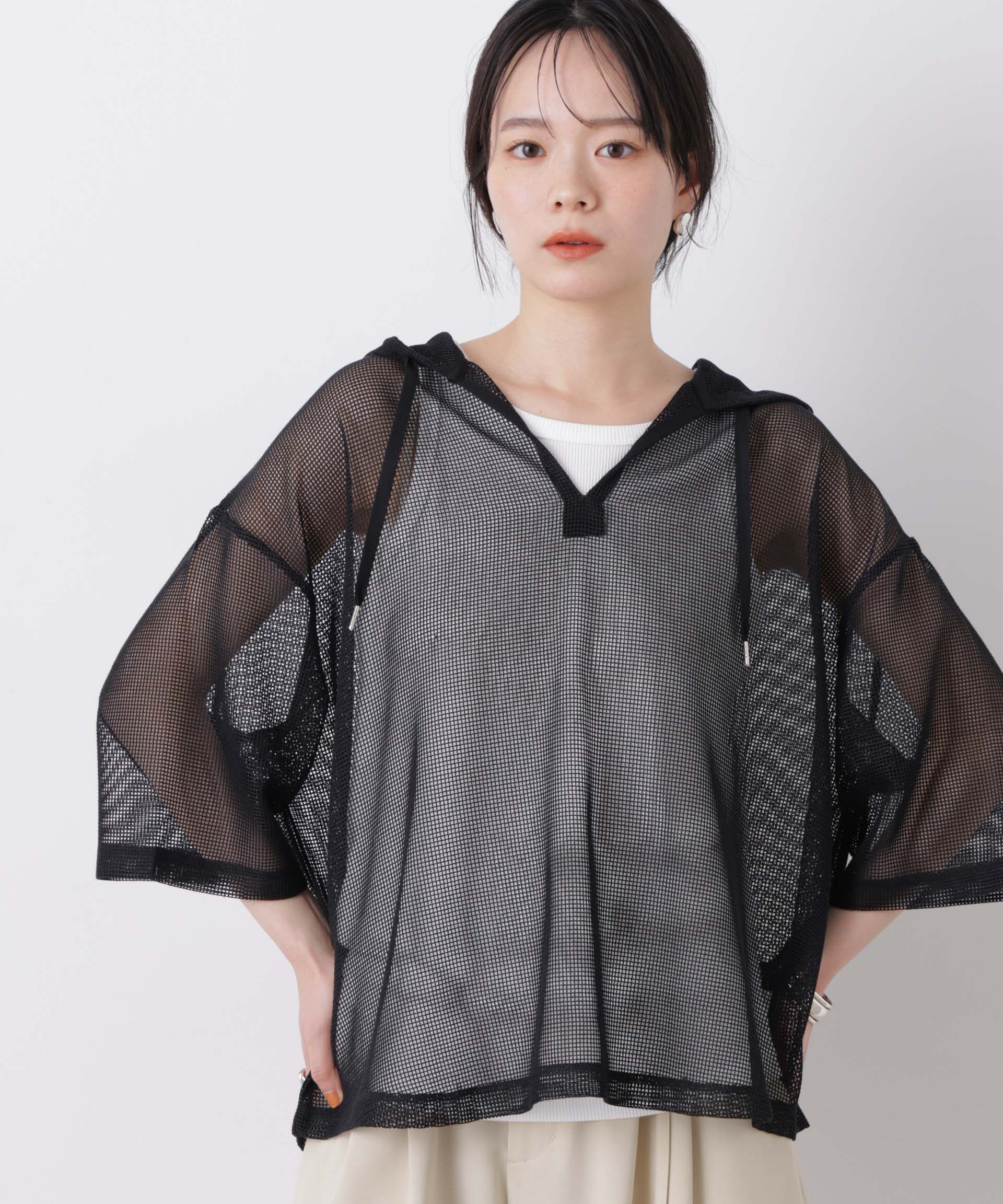 nano･universe「キーネックメッシュフーディートップス」|Tシャツ・カットソー|