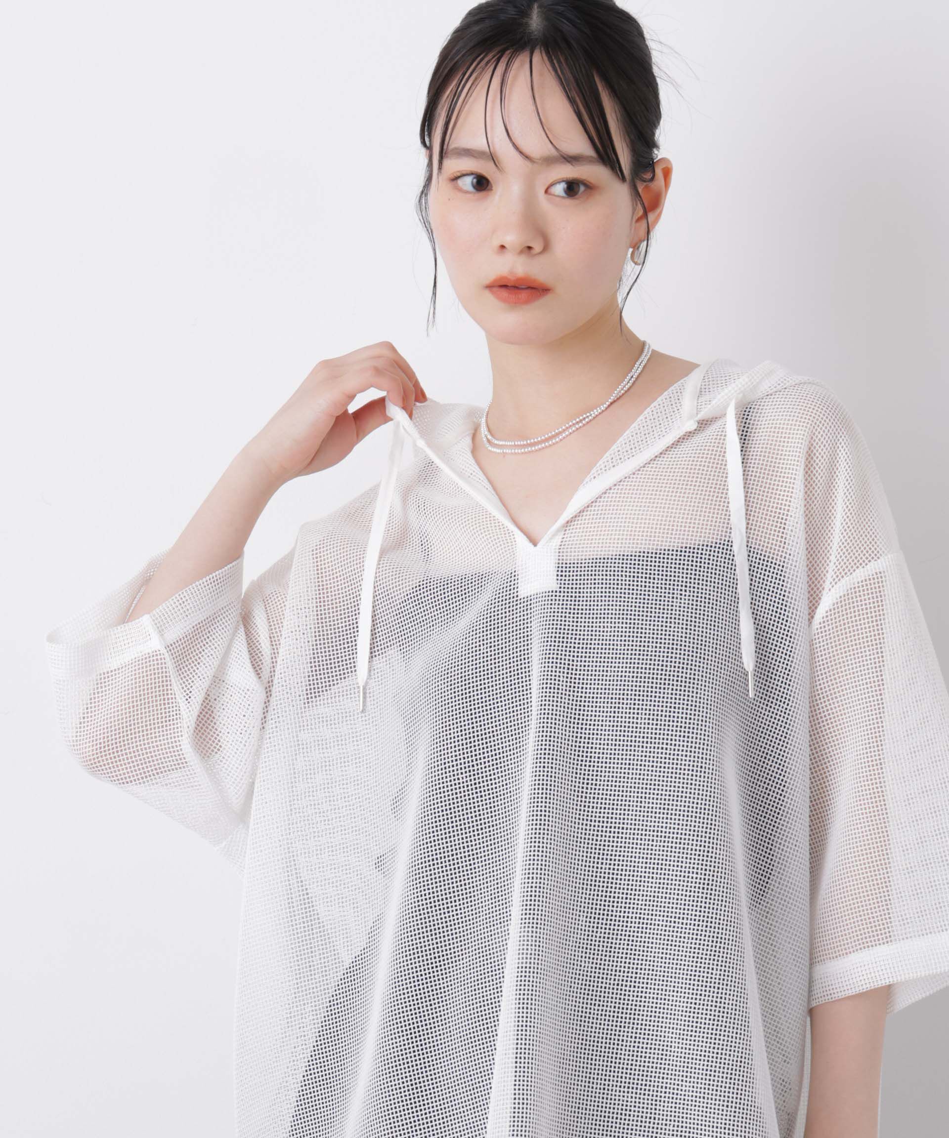 nano･universe「キーネックメッシュフーディートップス」|Tシャツ・カットソー|