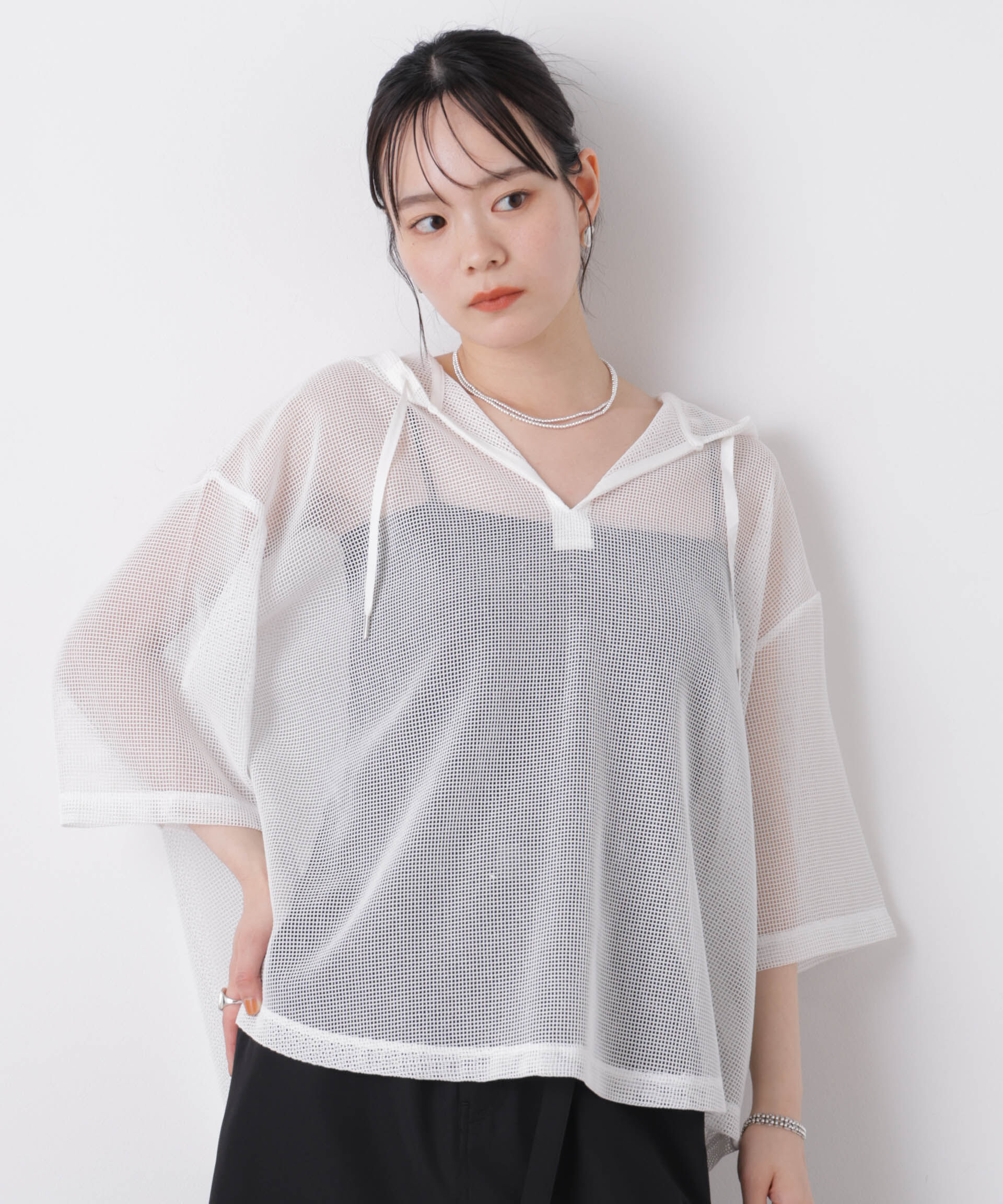 nano･universe「キーネックメッシュフーディートップス」|Tシャツ・カットソー|