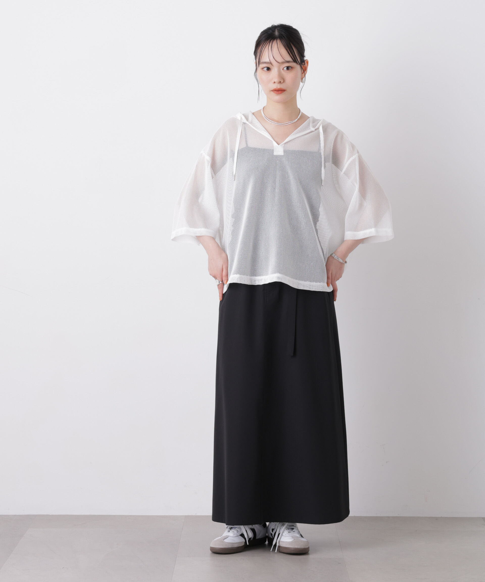 nano･universe「キーネックメッシュフーディートップス」|Tシャツ・カットソー|