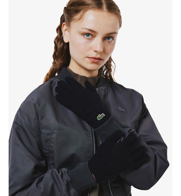 LACOSTE「エッセンシャル ウールニットグローブ」|手袋|ブラック