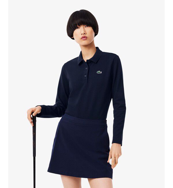 LACOSTE「ヒートレギュレーション＆UVカット鹿の子ゴルフポロシャツ」|ポロシャツ|ネイビー