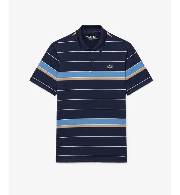 LACOSTE「ウルトラドライ パネル配色ボーダーゴルフポロシャツ」|ポロシャツ|