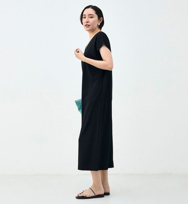 Rie Miller「ウォッシャブル袖口リブマキシ丈ワンピースジョーゼットダンボール」|ワンピース|