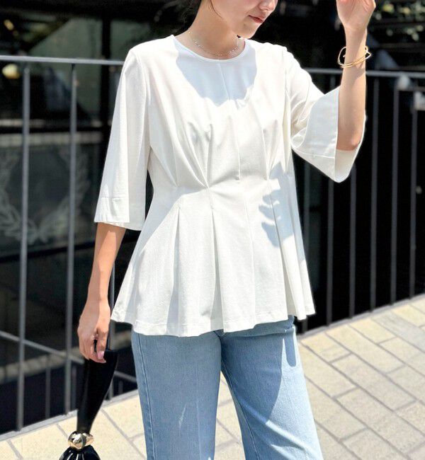 NOLLEY'S「《接触冷感/UVカット》ウォッシャブルハイスペックジャージペプラムプルオーバー」|Tシャツ・カットソー|