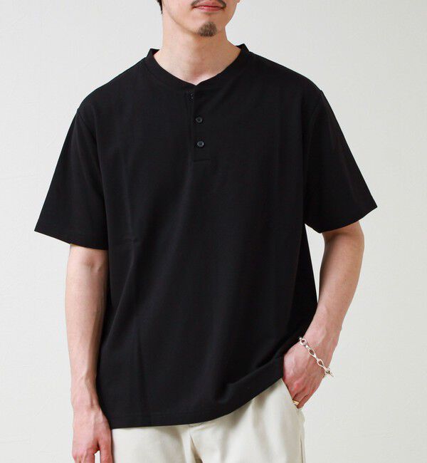 GLOSTER「【抗菌防臭】ポンチ素材 ヘンリーネックTシャツ」|Tシャツ・カットソー|ブラック