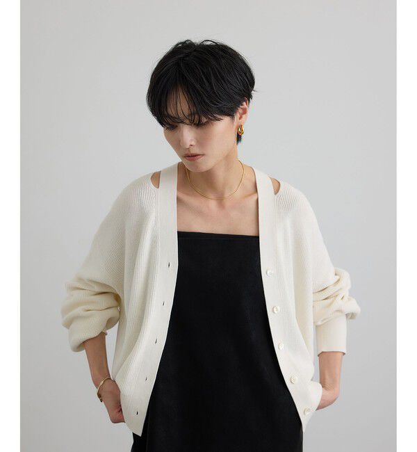 SALON adam et rope'「【WEB限定】コットンシルクネックスリットVネックカーディガン」|カーディガン|
