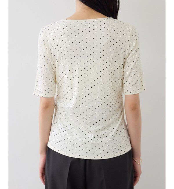 VIS「【WEB限定】ドット＆無地フロントシャーリング5分袖トップス」|Tシャツ・カットソー|