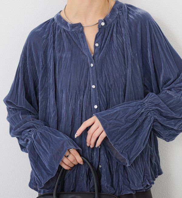  「《前後２WAY／体型カバー》プリーツベロアカットソー」|Tシャツ・カットソー|ブルー
