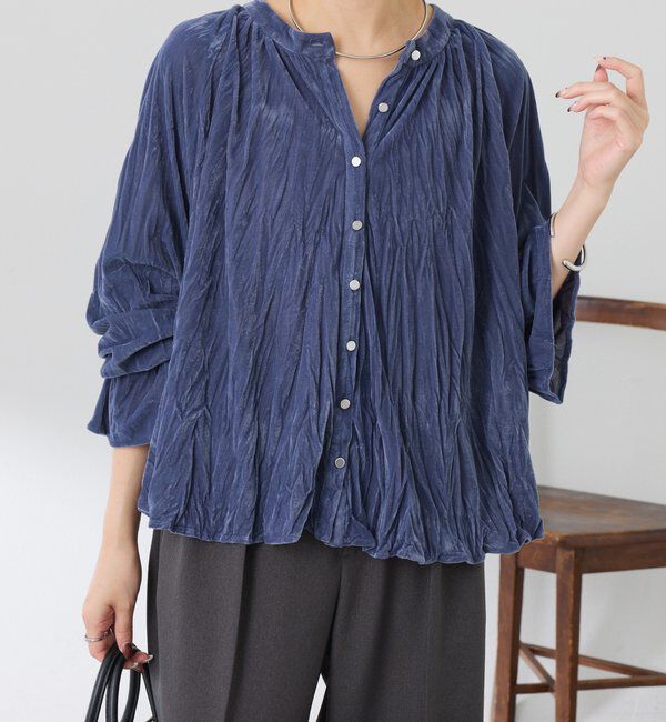  「《前後２WAY／体型カバー》プリーツベロアカットソー」|Tシャツ・カットソー|