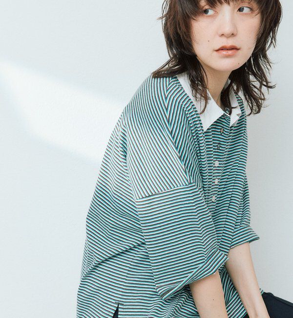  「【レトロな雰囲気に】マルチボーダーポロ」|Tシャツ・カットソー|グリーン