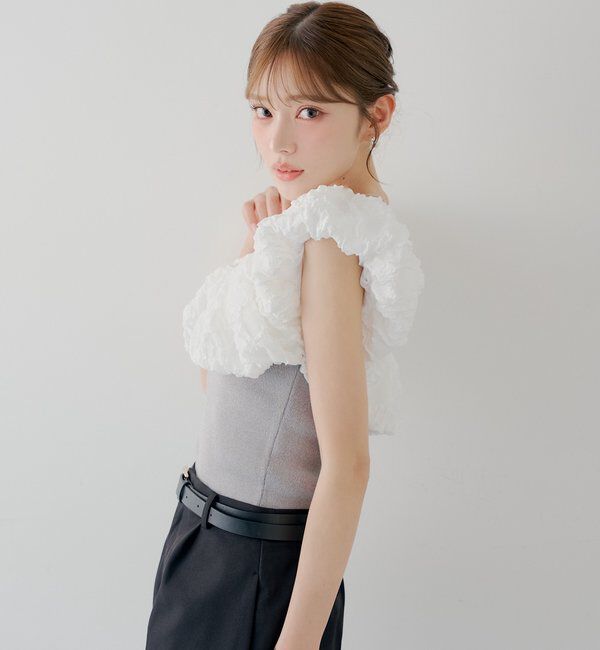  「【SALON by Chico】ジャガードパフスリーブドッキングニット」|ニット・セーター|