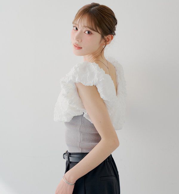  「【SALON by Chico】ジャガードパフスリーブドッキングニット」|ニット・セーター|