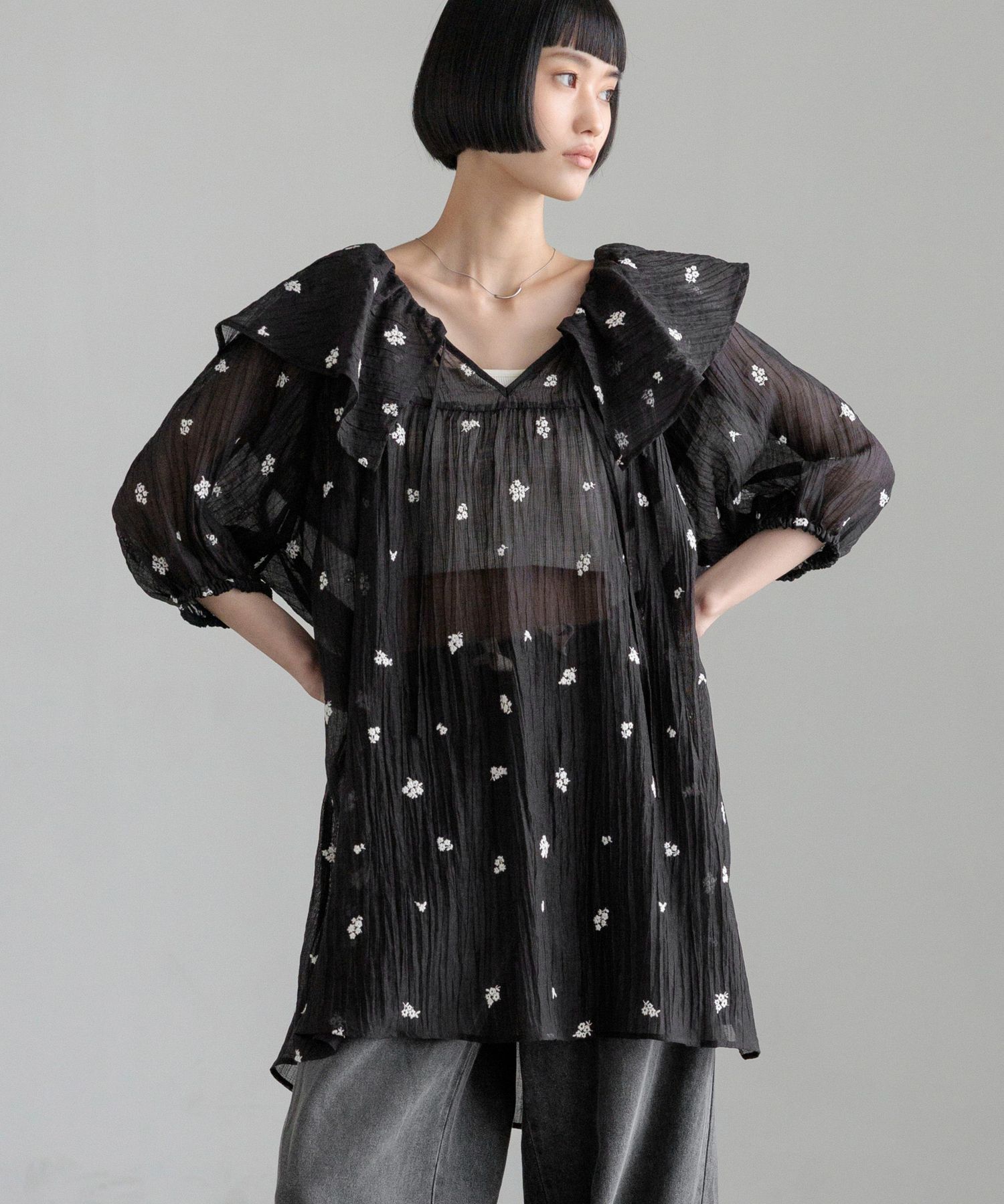 LOWRYS FARM「シシュウミニワンピースＳＳ」|ワンピース|BLK