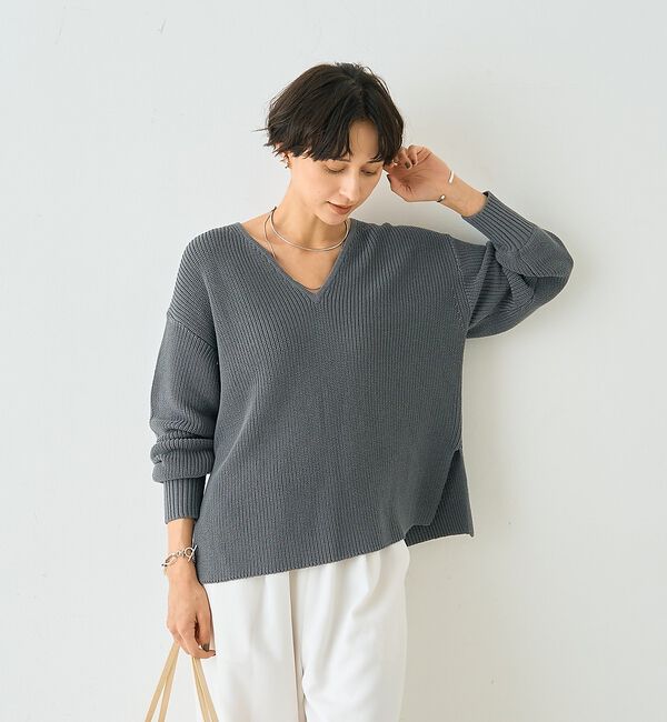 Rouge vif「片畦ハートVネックコットンプルオーバーニット」|ニット・セーター|