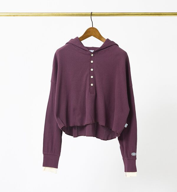 Rouge vif「【DISCUS/ディスカス】ワッフルヘンリーネックフェイクレイヤードフードロンT」|Tシャツ・カットソー|