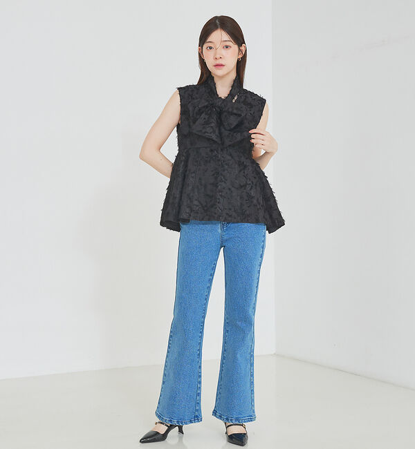 SELFIST「[大好評につき再入荷]タックペプラムジャガードジレ/リボン取り外し可能」|ベスト・ジレ|