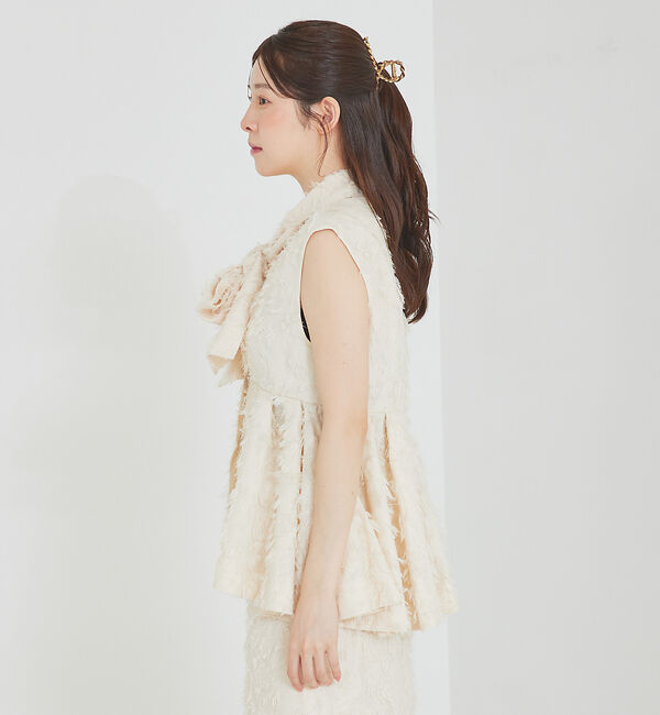 SELFIST「[大好評につき再入荷]タックペプラムジャガードジレ/リボン取り外し可能」|ベスト・ジレ|