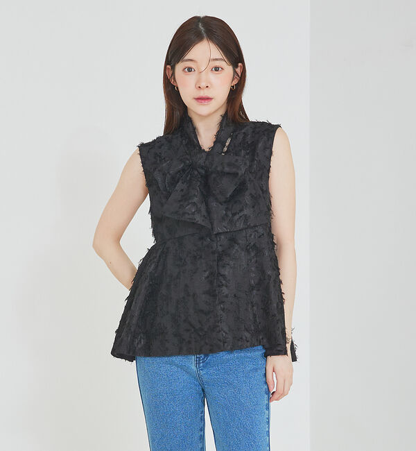 SELFIST「[大好評につき再入荷]タックペプラムジャガードジレ/リボン取り外し可能」|ベスト・ジレ|