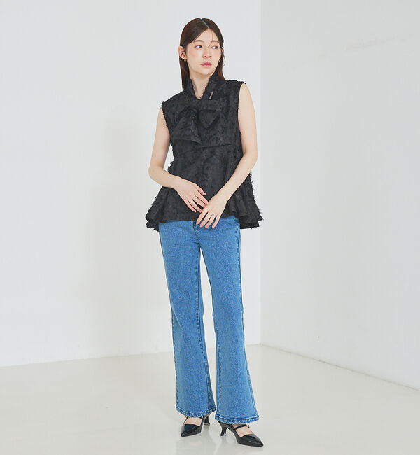 SELFIST「[大好評につき再入荷]タックペプラムジャガードジレ/リボン取り外し可能」|ベスト・ジレ|