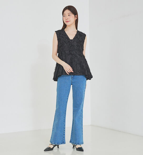 SELFIST「[大好評につき再入荷]タックペプラムジャガードジレ/リボン取り外し可能」|ベスト・ジレ|