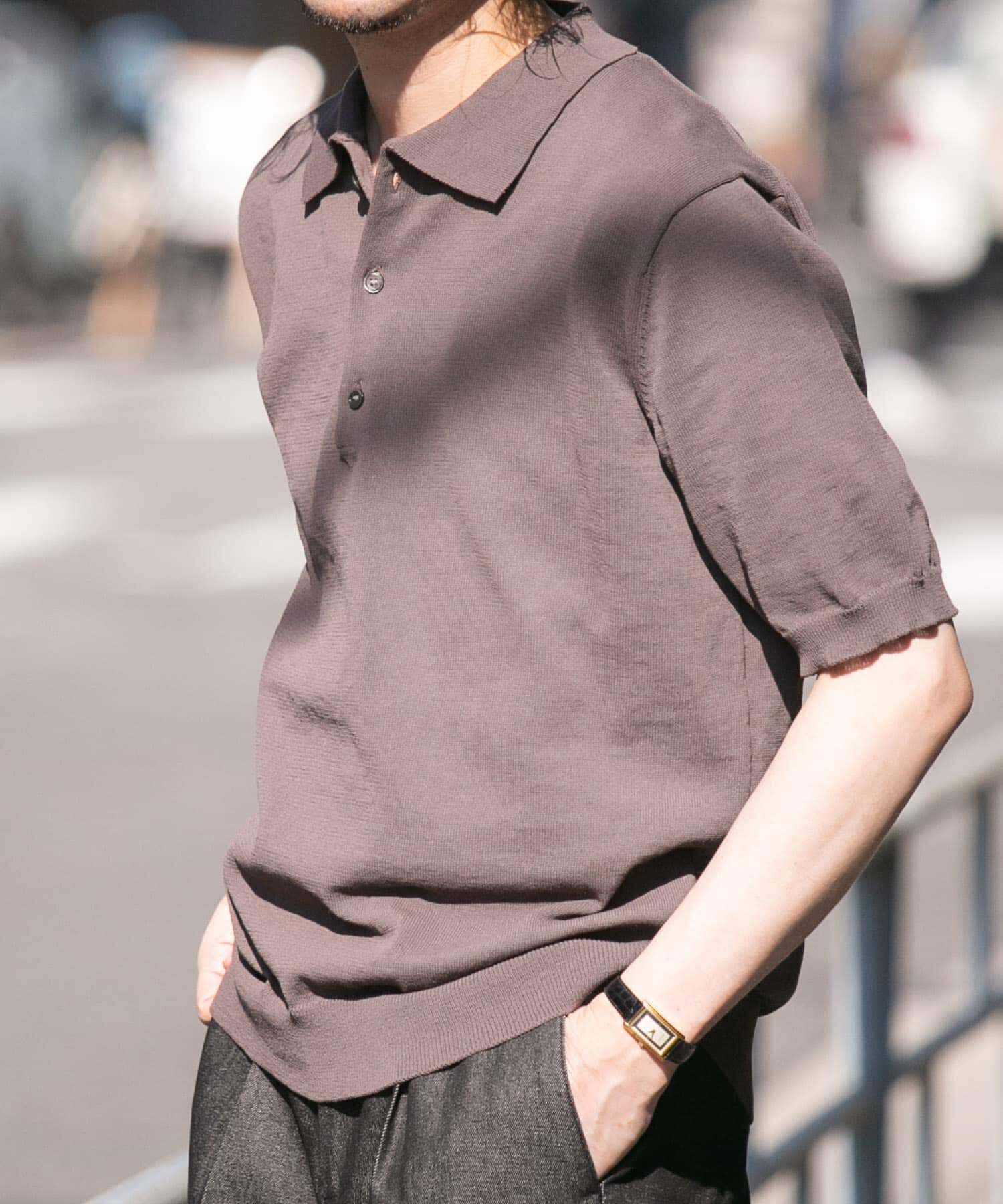 URBAN RESEARCH ROSSO「『UR TECH』AIRDRY半袖ニットポロ」|ポロシャツ|チャコールグレー