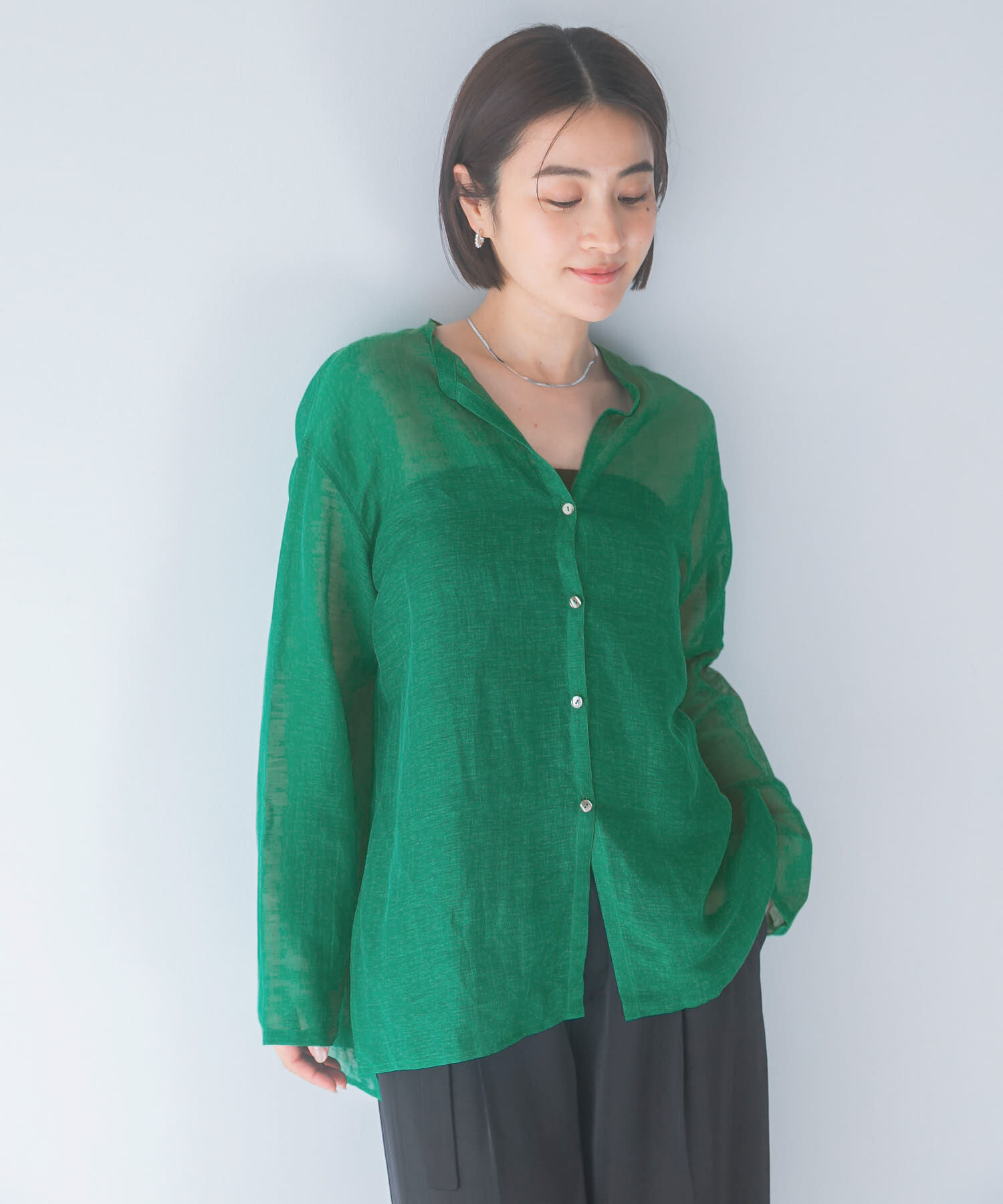 URBAN RESEARCH ROSSO「リネンシアーカールマイヤーブラウス」|シャツ・ブラウス|グリーン