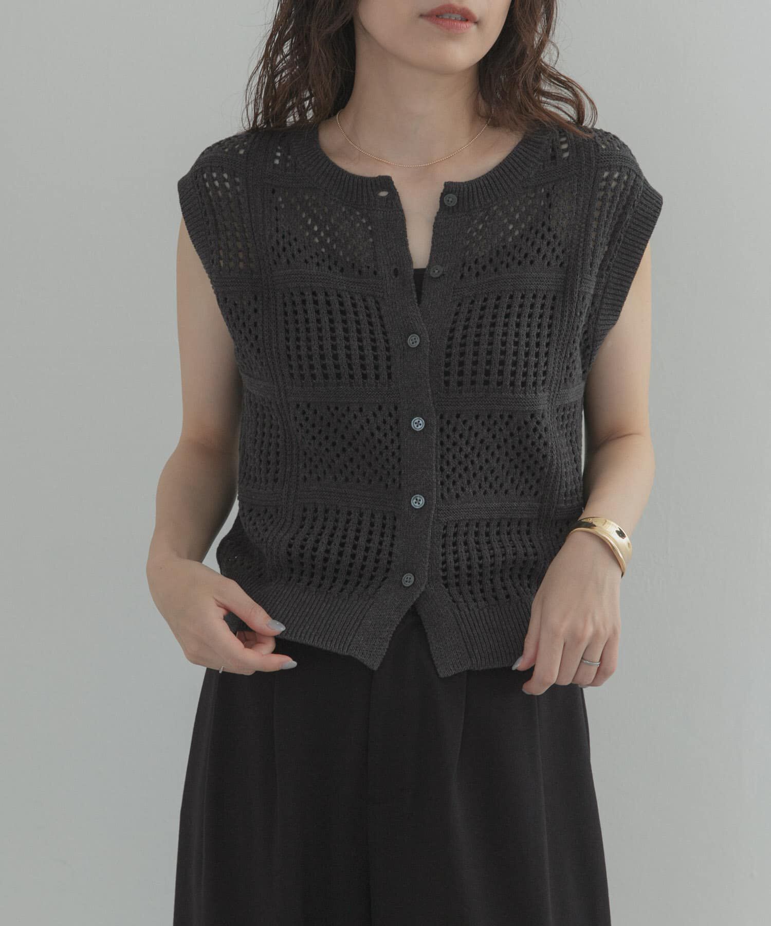 URBAN RESEARCH DOORS「『WEB限定』2WAYクロシェノースリーブニット」|ニット・セーター|