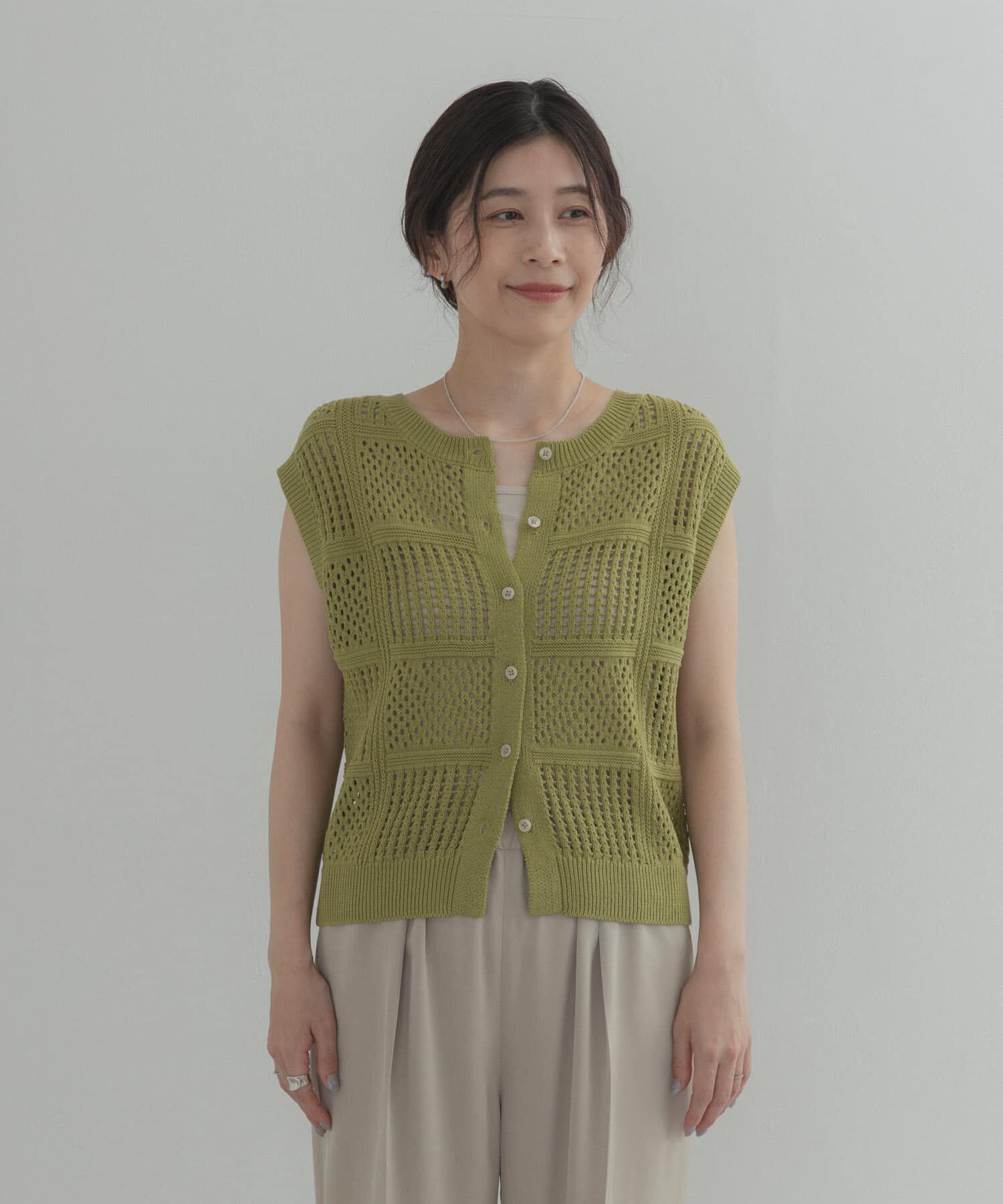 URBAN RESEARCH DOORS「『WEB限定』2WAYクロシェノースリーブニット」|ニット・セーター|