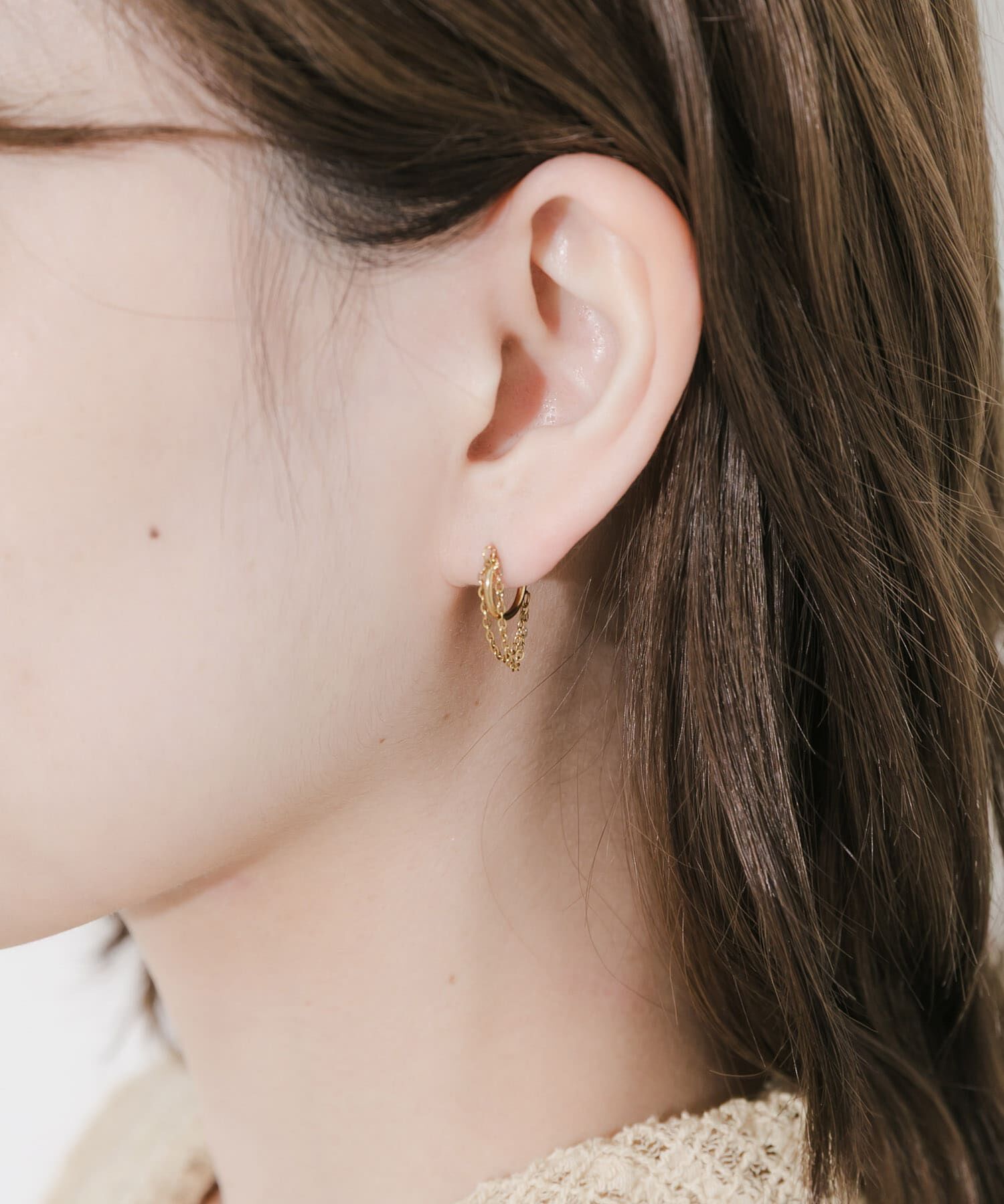 SMELLY「ステンレスチェーンレイヤードミニフープピアス」|ピアス|