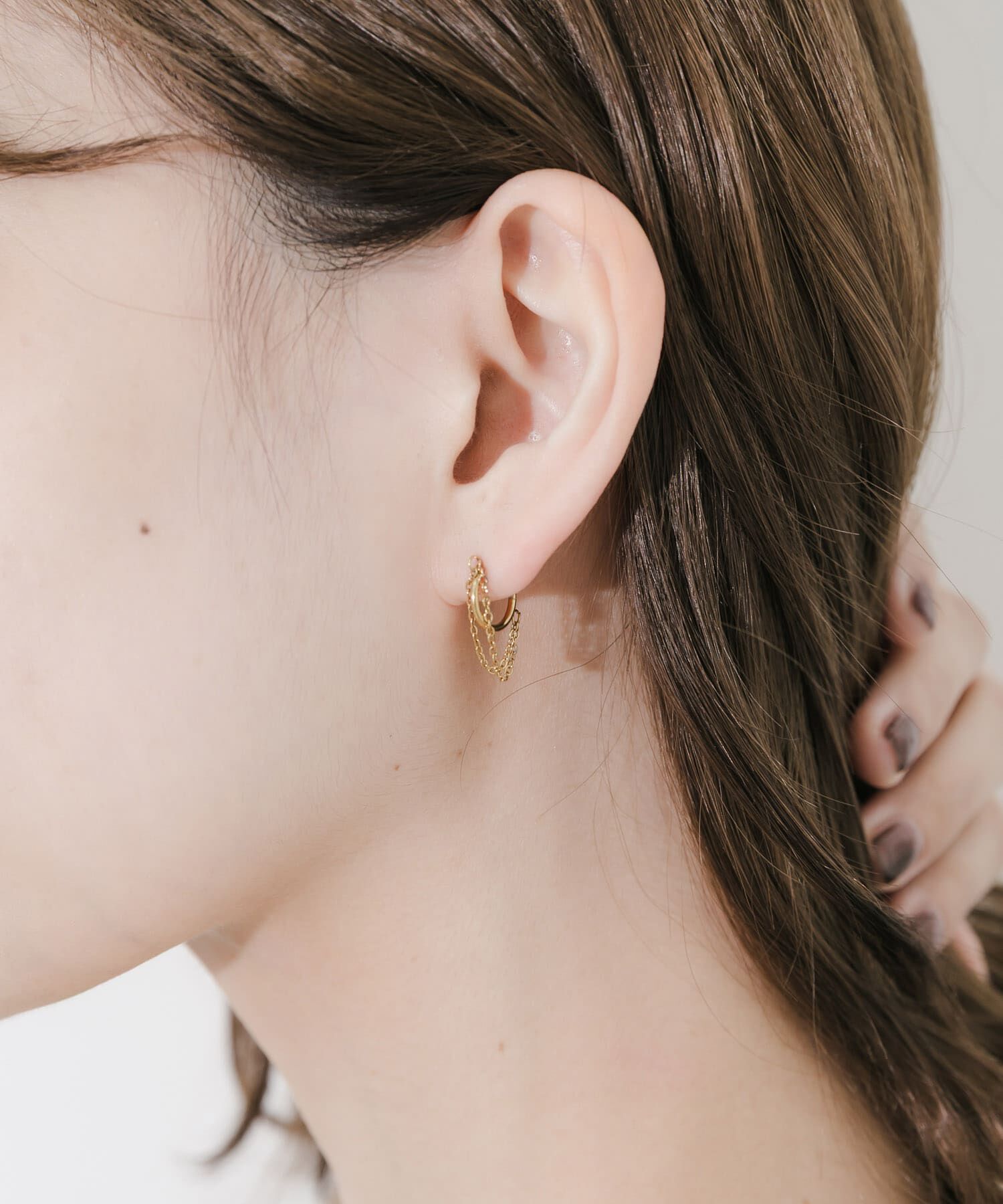 SMELLY「ステンレスチェーンレイヤードミニフープピアス」|ピアス|