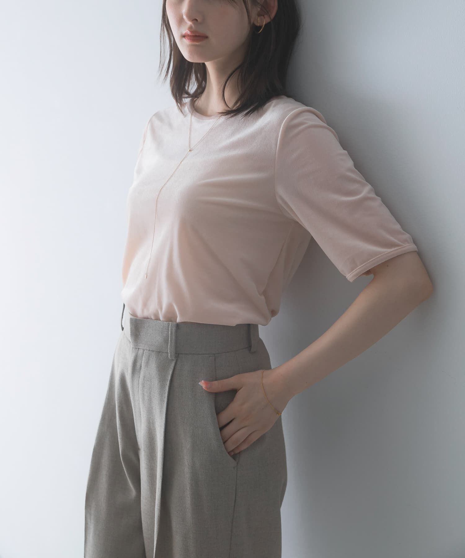 URBAN RESEARCH ROSSO「バックスリットシアーベロアカットソー」|Tシャツ・カットソー|ライトピンク