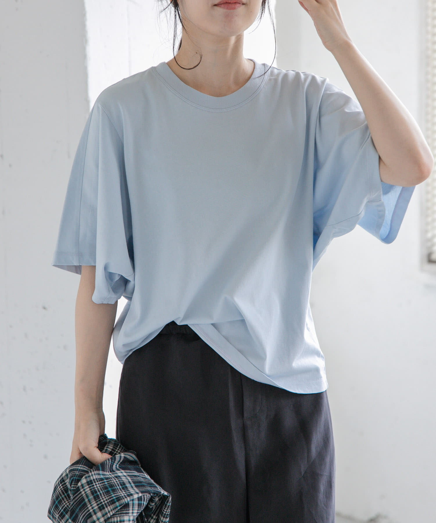 URBAN RESEARCH DOORS「FORK&SPOON　ソリッドスリーブTシャツ」|Tシャツ・カットソー|ライトブルー
