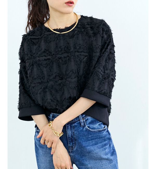  「《WEB限定》ジャガードクルーネックブラウス」|シャツ・ブラウス|