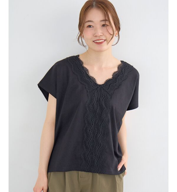  「フロントレースVネックカットソー」|Tシャツ・カットソー|