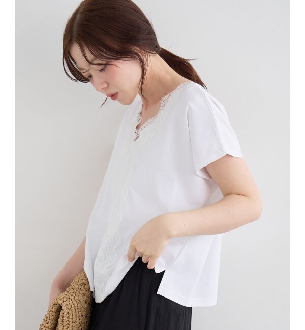  「フロントレースVネックカットソー」|Tシャツ・カットソー|