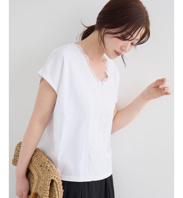  「フロントレースVネックカットソー」|Tシャツ・カットソー|