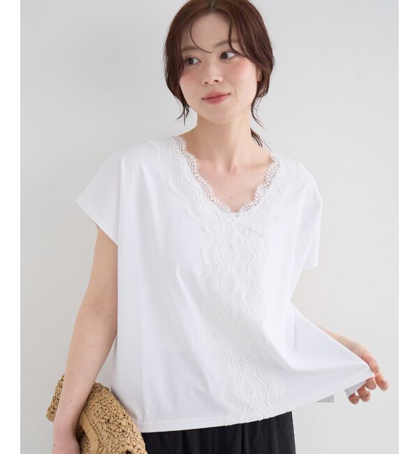  「フロントレースVネックカットソー」|Tシャツ・カットソー|