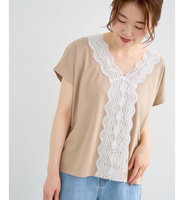  「フロントレースVネックカットソー」|Tシャツ・カットソー|