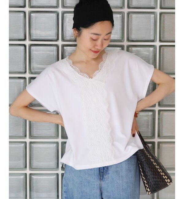  「フロントレースVネックカットソー」|Tシャツ・カットソー|