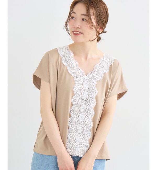  「フロントレースVネックカットソー」|Tシャツ・カットソー|