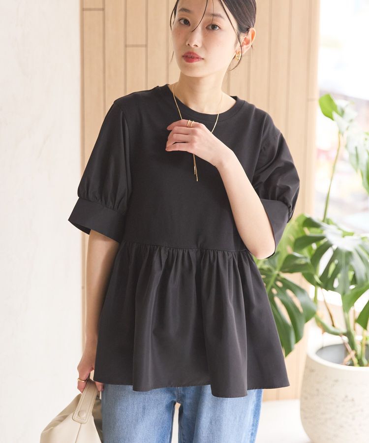 AMERICAN HOLIC「【WEB限定】異素材切替ペプラムプルオーバー」|Tシャツ・カットソー|